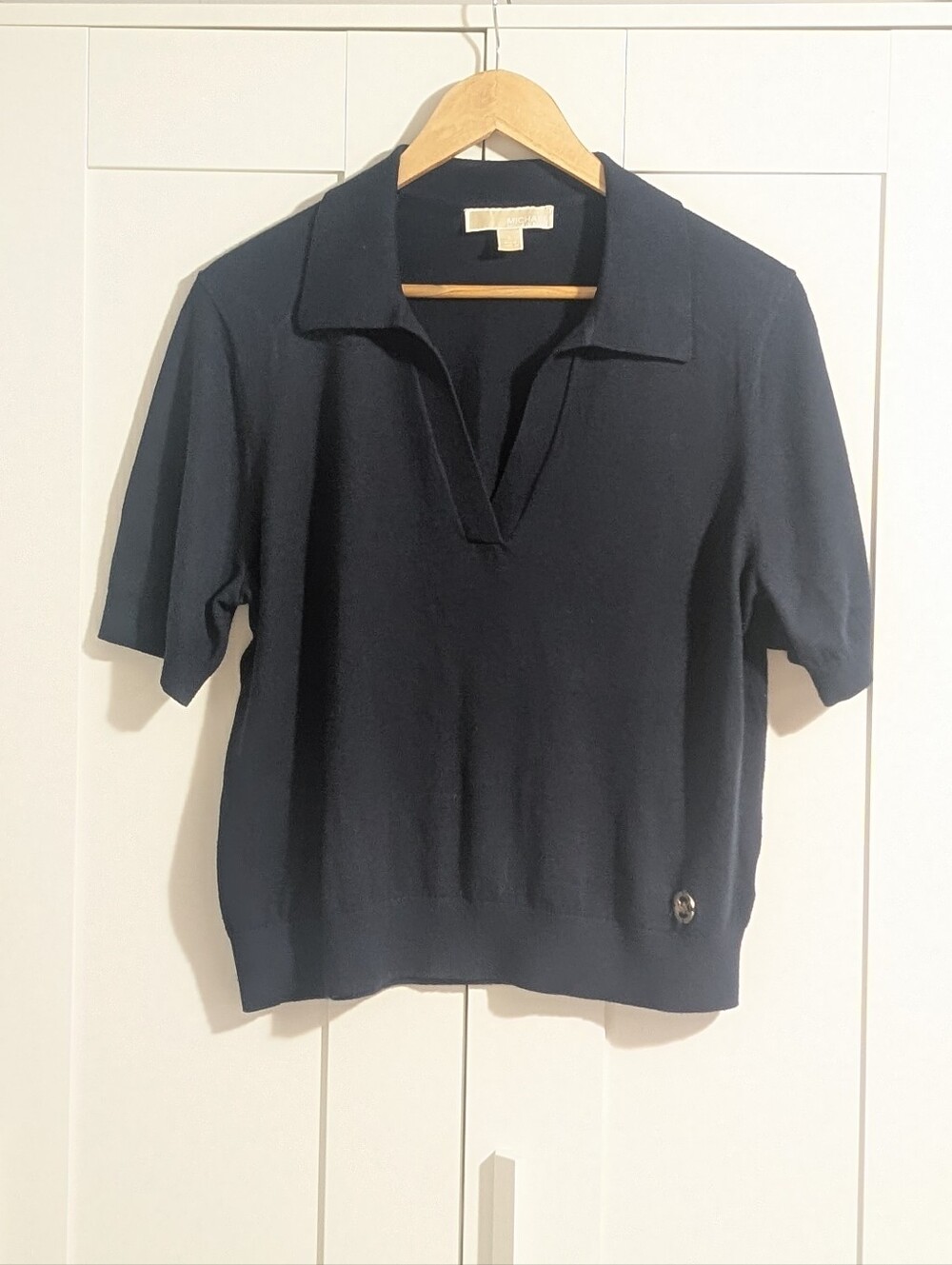 Michael Kors Navy Short-Sleeve Polo Knit Top